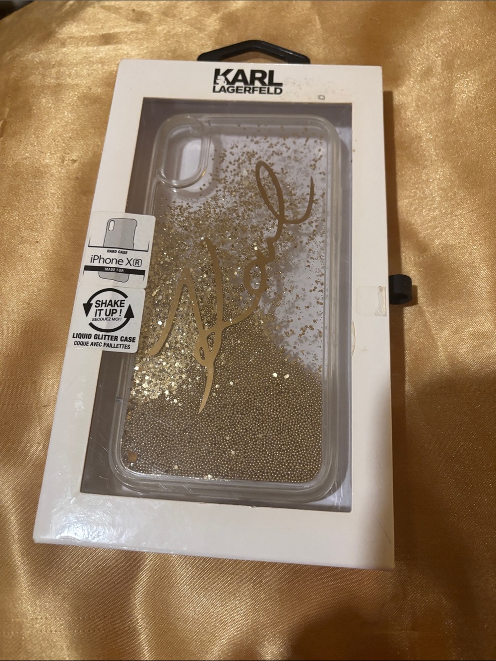 Karl Lagerfeld Clear Liquid Glitter iPhone XR Case with Gold Signature